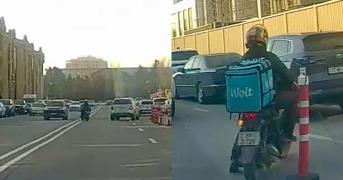 Öz keyfiylə hərəkət edən kuryer Qoşa xətti heçə sayıb əks yola çıxdı VİDEO