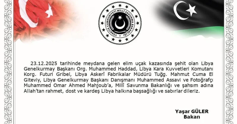 Türkiyənin milli müdafiə naziri Liviya xalqına başsağlığı verib