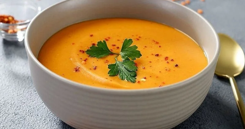 Mərci şorbasına rəng vermək üçün bir çimdik əlavə edin Restoran sirri