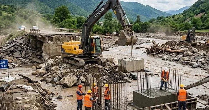 В Шеки начались работы по восстановлению разрушенного селем моста