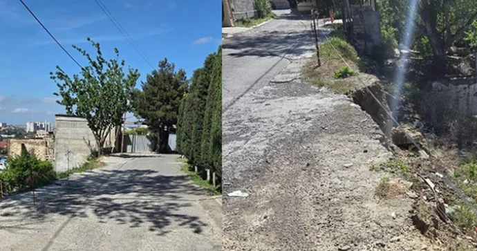Paytaxtda təhlükə saçan mənzərə: İllər öncə çökən yol hələ də bərpa edilməyib FOTO VİDEO YENİLƏNİB