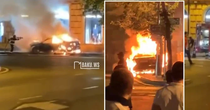 Bakının mərkəzində avtomobil yandı