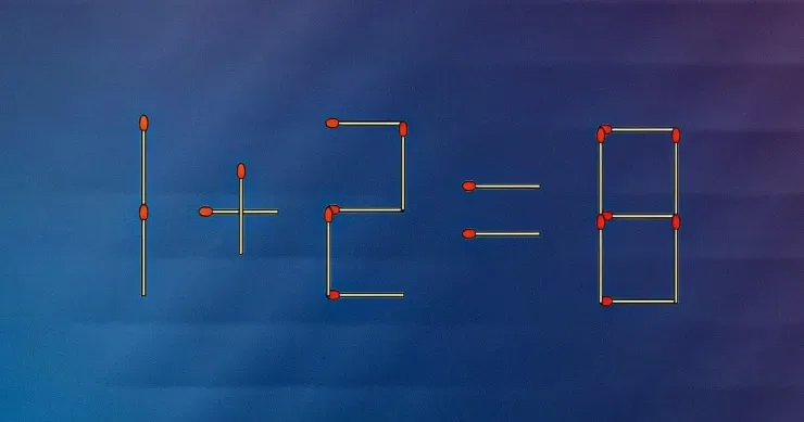1+2=8 tənliyinin həlli üçün bir kibriti sürüşdürmək lazımdır: sadə TEST