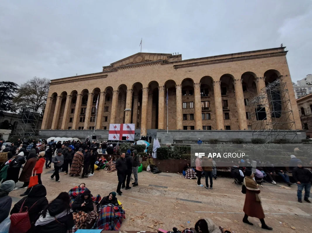 Gürcüstanda etirazçılar gecəni parlament binasının qarşısında keçiriblər FOTO