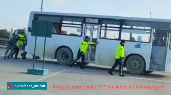 Avtobus xarab oldu, DYP əməkdaşları köməyə gəldi VİDEO