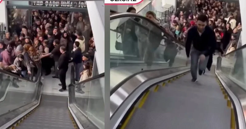 Ticarət mərkəzinə hücum çəkdilər: Düşən eskalatorla qalxdılar VİDEO