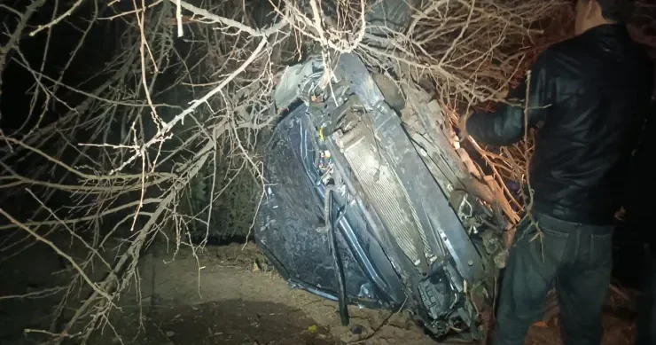 Tovuzda avtomobil ağaca çırpıldı, sürücü ağır yaralandı