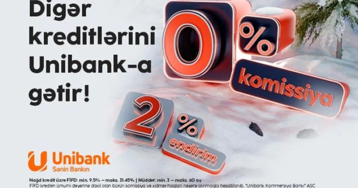 Unibankın 0 % komissiyalı, 2 % endirimli kredit kampaniyası davam edir