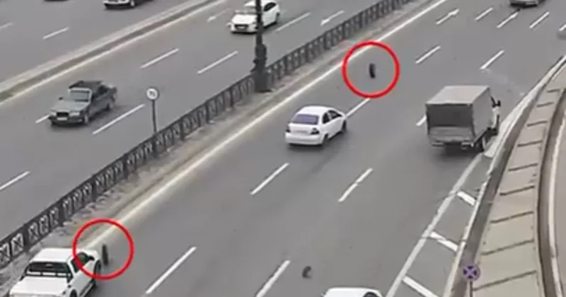 Heydər Əliyev prospektində hərəkətdə olan yük avtomobilinin təkərləri çıxdı