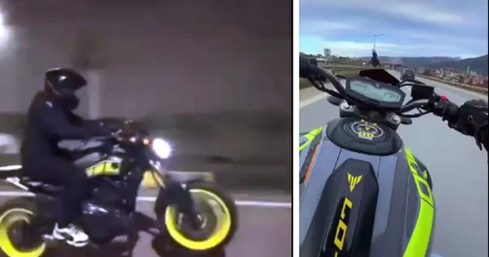 Motosikleti bir təkər üzərində sürən şəxsi polis saxlayıb cərimələdi VİDEO
