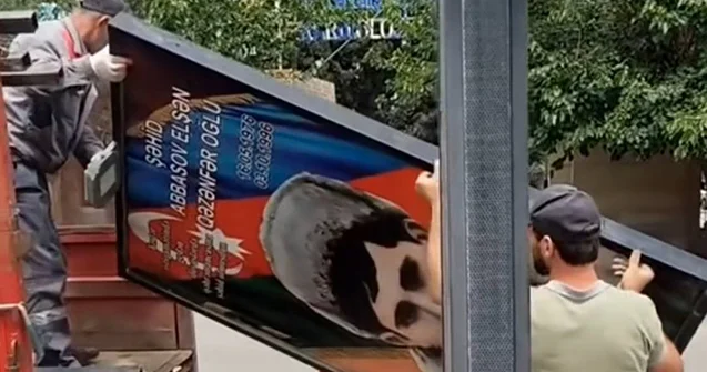 Gəncədə şəhid lövhələri yığışdırılır VİDEO AÇIQLAMA