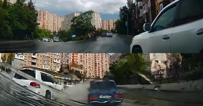 Əks yola çıxıb şütüyən sürücü yolda su “şou”su yaratdı 77 EC 100 VİDEO