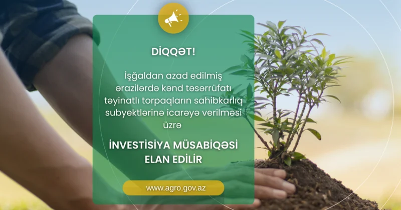 Azad edilmiş ərazilərdə kənd təsərrüfatı təyinatlı torpaqların sahibkarlıq subyektlərinə icarəyə verilməsi üzrə dördüncü investisiya müsabiqəsi elan olunur