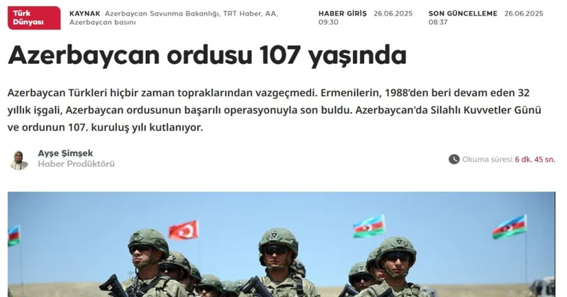 “TRT Haber” Azərbaycan Ordusuna həsr olunan reportaj yayımlayıb