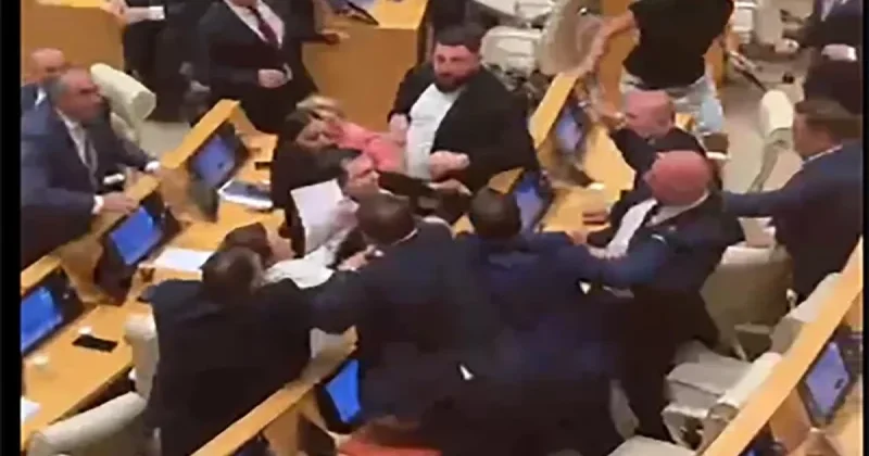 Gürcüstan parlamentinin iclasında dava düşüb FOTO