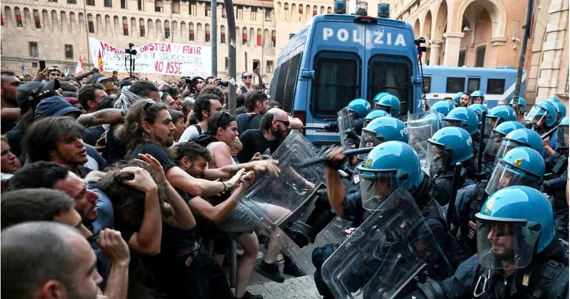 İtaliyada etirazlar 60 polis yaralandı