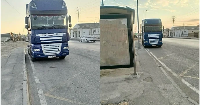 Biləcəridəki bu dayancaq yük maşınının parkinq zonasına çevrilib Sakinlər ŞİKAYƏTÇİDİR FOTO