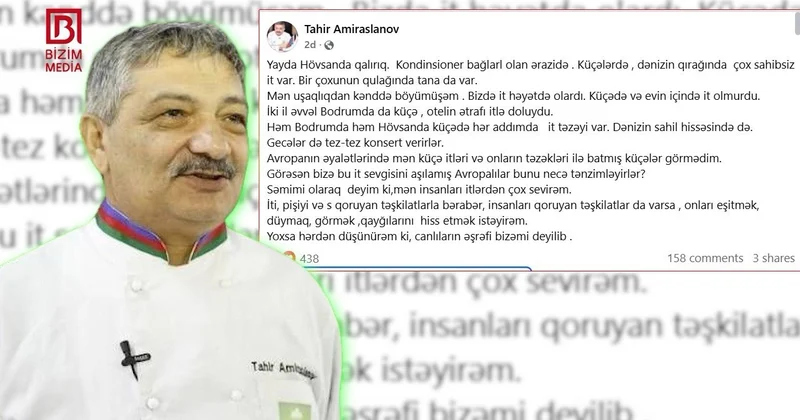 Tahir Əmiraslanovun sahibsiz itlərlə bağlı paylaşımı QALMAQAL yaratdı