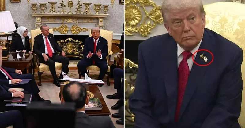 Oval Ofisdə tarixi anlar Trampın yaxasındakı rozet diqqət çəkdi FOTO