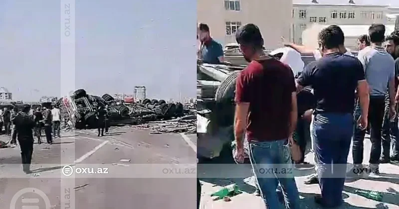 Dəhşətli qəzadan görüntü: TIR avtomobilin üzərinə belə aşıb VİDEO