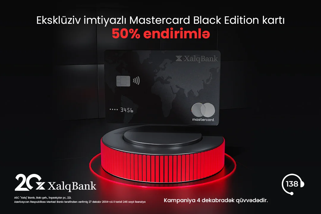 Xalq Bank предлагает 50% скидку на карту MasterCard Black Edition