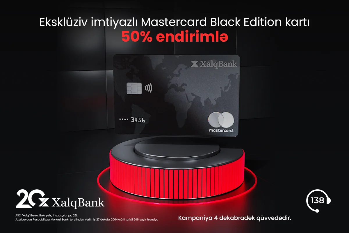 Xalq Bankdan MasterCard Black Edition kartına 50% endirim