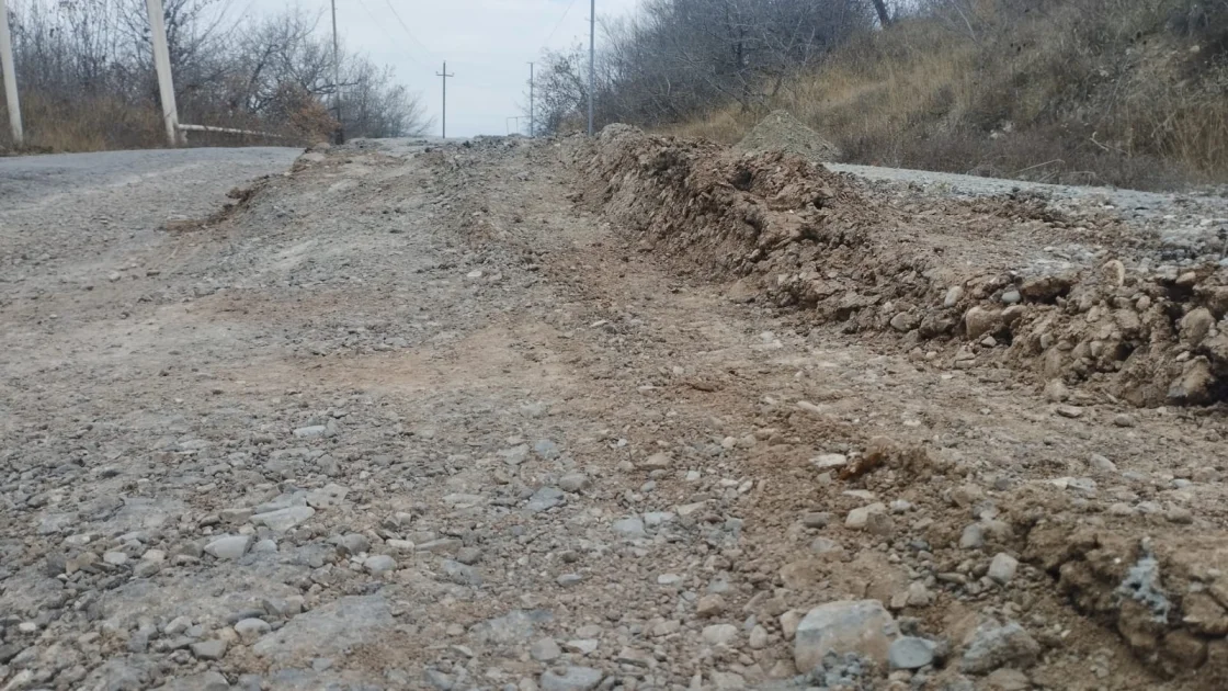 Şamaxıda yol çökdü Hadisə yerindən FOTOLAR