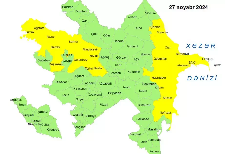 Küləkli hava şəraiti ilə bağlı sarı xəbərdarlıq verilib