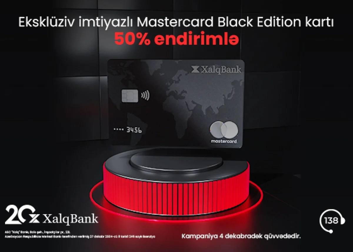 Xalq Bankdan MasterCard Black Edition kartına 50% endirim