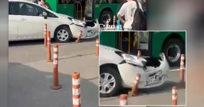 Neftçilər prospektində avtobus minik maşınını vurub