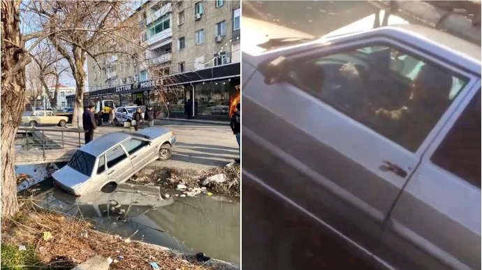 Göyçayda qayda pozan sürücü maşını kanala aşırdı VİDEO