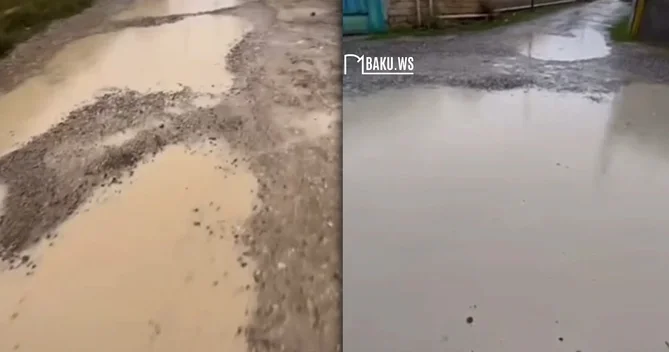 Biləcəridə yağışdan sonra bərbad vəziyyətə düşən məhəllə yolu