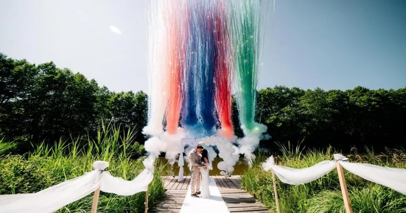 Azərbaycan və Polşa bayraqlarının rənglərini əks etdirən toy şəkli