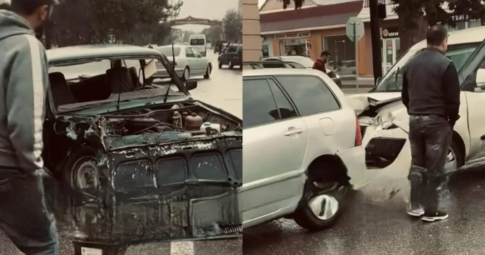 Xaçmazda zəncirvari qəza 3 avtomobil toqquşdu VİDEO