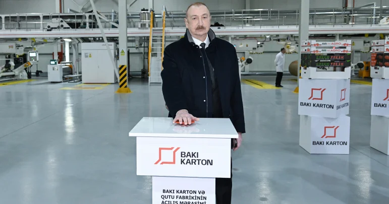 Ильхам Алиев принял участие в открытии предприятия по производству картона и коробок Minval Politika