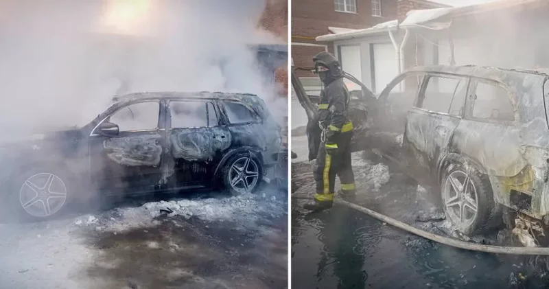 В России эксперт по пожарной безопасности случайно спалил Mercedes ФОТО