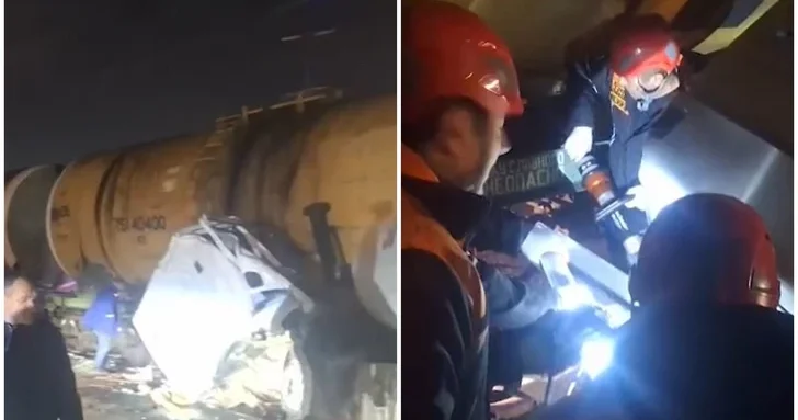 Серьезное ДТП в бакинском поселке: поезд протаранил грузовик, водитель оказался в ловушке