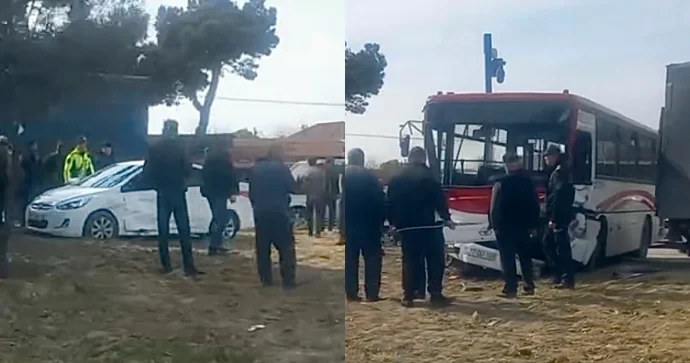 Sabunçuda ağır qəza: Sərnişin avtobusu “Hyundai”la toqquşdu VİDEO