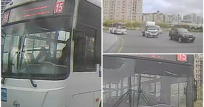 Avtobus sürücüsü sükan arxasında mobil telefondan əl çəkmədi VİDEO