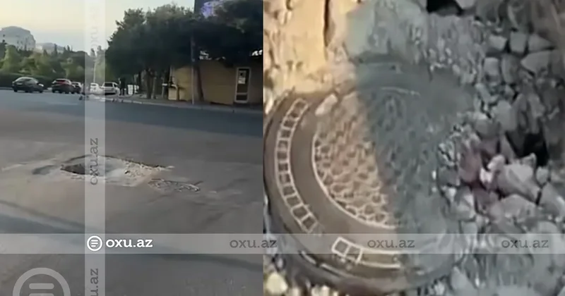 Binəqədidə yolun çökməsi sürücülər üçün ciddi təhlükə yaradıb VİDEO