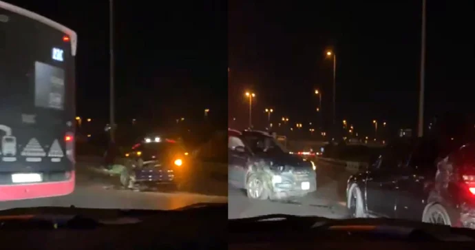 Aeroport yolunda ağır qəza, iki maşın toqquşdu VİDEO
