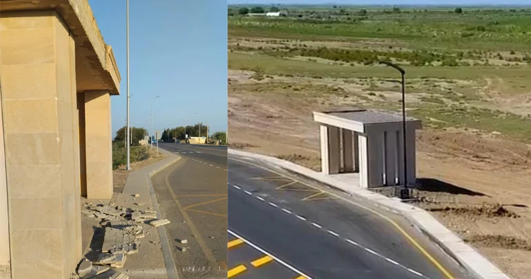 Biləsuvarda yeni çəkilmiş yolun üstündə ölüm dayanacaqları FOTO