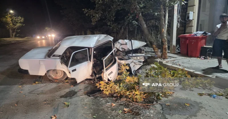 Yevlaxda avtomobil ağaca çırpılıb, 4 nəfər xəsarət alıb FOTO