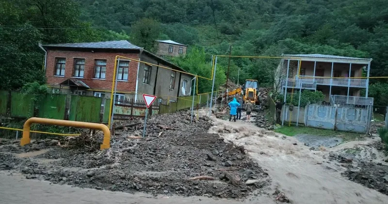 В Грузии сильный дождь затопил дороги, дворы и сельхозугодья
