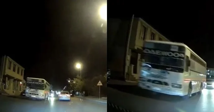 Sürücü günün qaranlıq saatında avtobusun işıqlarını yandırmadı VİDEO