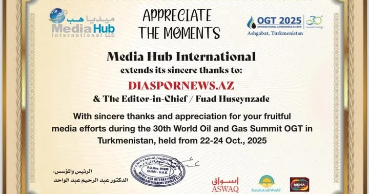 Azərbaycanın xəbər portalı BƏƏ nin Media Hub İnternational təşkilatı tərəfindən təltif edilib