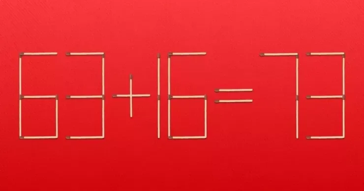 63 + 16 = 73 tənliyində bir səhv var: bir kibrit çöpü ilə düzəldin