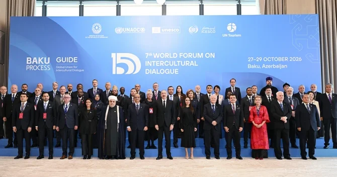 Prezident İlham Əliyev VII Ümumdünya Mədəniyyətlərarası Dialoq Forumunun açılışında çıxış edir