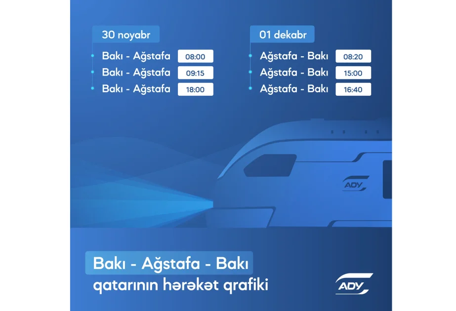 BakıAğstafaBakı marşrutu üzrə əlavə qatar reysləri təyin edilir AZƏRTAC