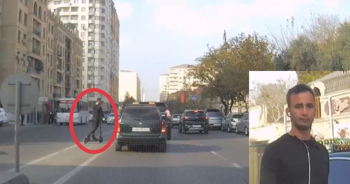 Qulaqcıqla əks yola çıxan skuter sürücüsü özünü maşının önünə atdı VİDEO